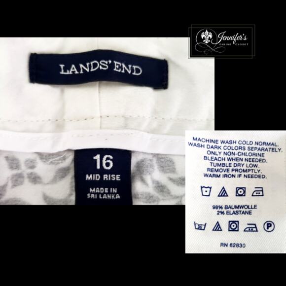3/$30 Lands' End Mid-Rise Black & White Leaf Print Short - Picture 5 of 8